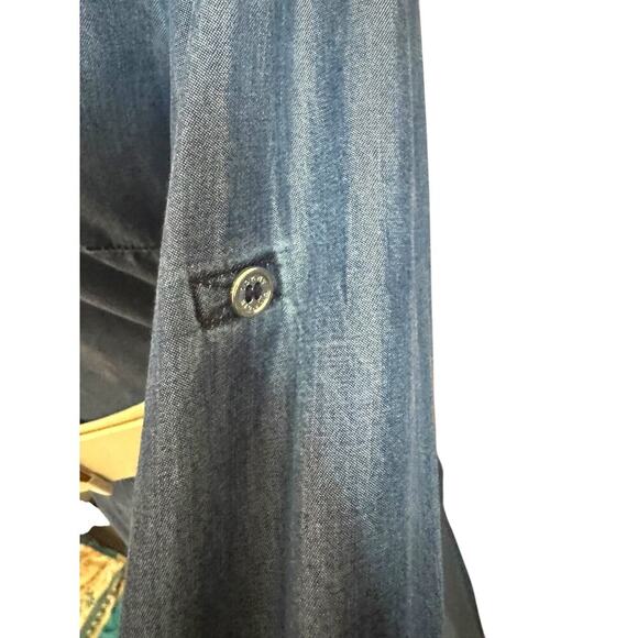 Tommy Hilfiger Shirt Dress Womens Blue Chambray Roll Tab Sleeve Pockets - Picture 13 of 16